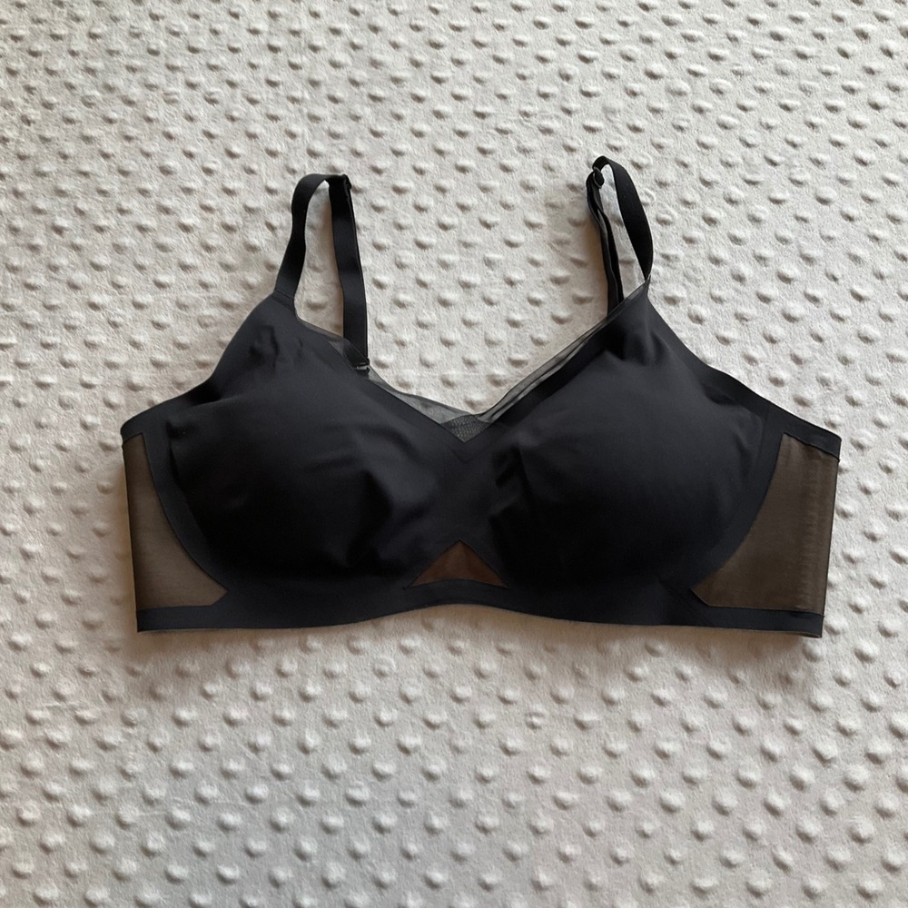 Honeylove Silhouette Bra Women‎ XL Black Mesh Wireless V-Neck Support BR0302